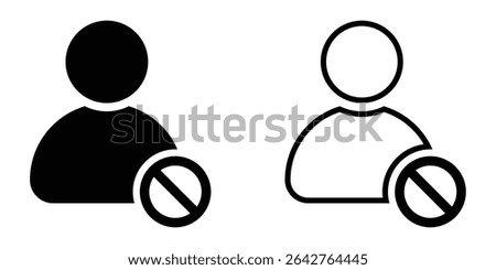 Blocked User and Disabled Account Icons – Flat and Outline Style Set for Social Media Restrictions, Vector illustration.