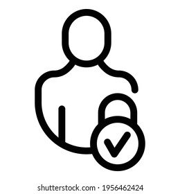 Icono de usuario bloqueado. Icono de vector de usuario bloqueado de esquema para diseño web aislado en fondo blanco