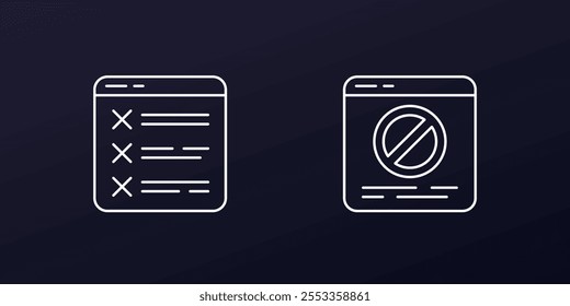 blocked website line icons, blocking web pages, vector