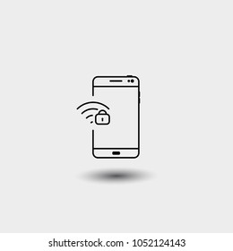 A blocked Wi-Fi icon with a screen and lock icons on the phone. Vector illustration on a white background