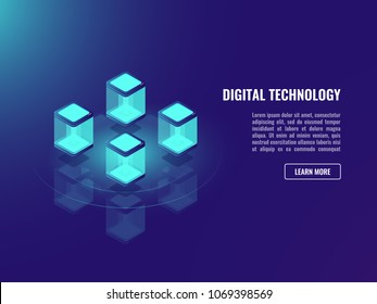 Blockhacin technology concept, isometric vector data exchange, cloud information storage, server room, datacenter and database security neon dark ultraviolet Blockhacin technology concept, isometric vector data exchange, cloud information storage, server room, datacenter and database security neon dark ultraviolet