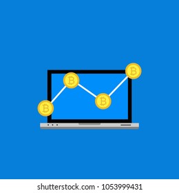 Blockhain scheme, mining crypto currency, server room, powered computers, data processing, money transaction in internet vector technology