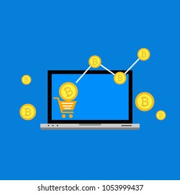 Blockhain scheme, mining crypto currency, server room, powered computers, data processing, money transaction in internet vector technology