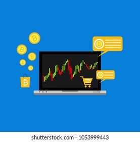 Blockhain scheme, mining crypto currency, server room, powered computers, data processing, money transaction in internet vector technology