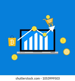 Blockhain scheme, mining crypto currency, server room, powered computers, data processing, money transaction in internet vector technology