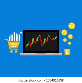 Blockhain scheme, mining crypto currency, server room, powered computers, data processing, money transaction in internet vector technology