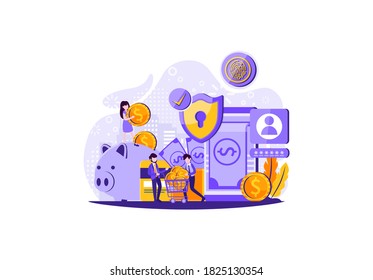 Esquema de Blockhain, moneda de cifrado de minería, sala de servidor, ordenadores con energía, procesamiento de datos, transacciones de dinero. Ilustración del vector