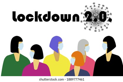 Blocking 2.0. People in protective medical masks. Coronavirus is a dangerous infection. Stylish print for news, websites, magazines. Vector illustration.