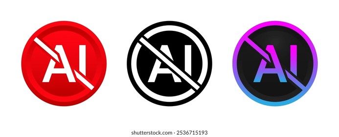 Blocking or ban artificial intelligence generation icon set. No used and ba AI symbol collection. Vector illustration