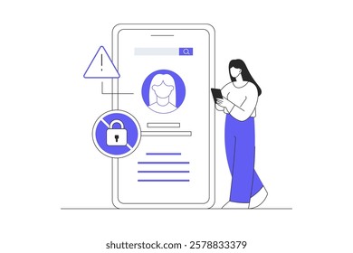 Blocking, banned user account on social media. Error, access is denied. Account safety and secure. Flat Cartoon Vector Illustration, icon. Stylish abstract