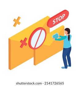 Blocking internet sites isometric icon with banned user and lock symbols 3d vector illustration