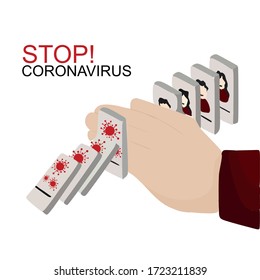 Blocking a pandemic to stop a new outbreak of the COVID-19 coronavirus.A pandemic medical concept with dangerous cells.Risk of coronavirus and danger to public health.Vector graphics.