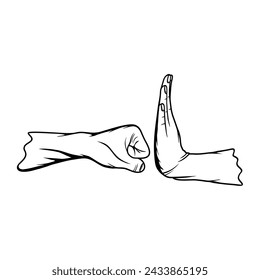 blocking a right hand punch with the left hand black and white vector illustration