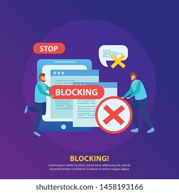 Blocking tablet ip address from wifi network stopping abusive messages isometric background composition with stop sign vector illustration 
