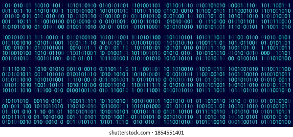 Blocks of binary computer code. Blue matrix of zeros and ones. Abstract digital background. Vector Illustration.