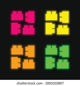 Blocks four color glowing neon vector icon