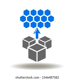 Blocks Hexagon Arrow Up Icon Vector. Microservice Architecture Logistics Supply Chain Logo.