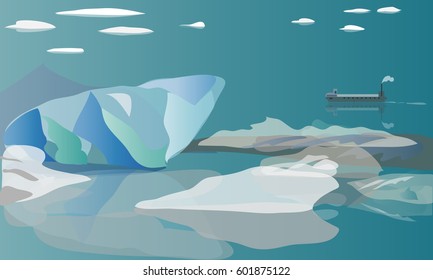 Blocks of ice floating on the sea early in the spring. Can be used to design tourist brochures, articles.