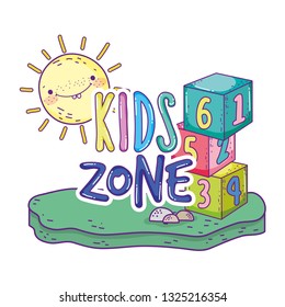 blocks numbers toys with sun kawaii in the field