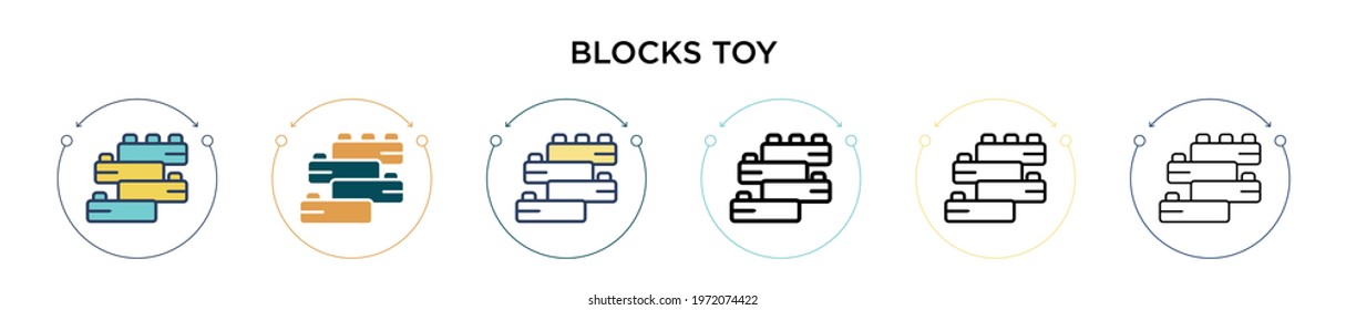 Blocks toy icon in filled, thin line, outline and stroke style. Vector illustration of two colored and black blocks toy vector icons designs can be used for mobile, ui, web