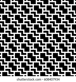 Blocks wallpaper. Repeated black figures abstract on white background. Seamless surface pattern design with polygons. Mosaic motif. Digital paper for page fills, web designing. Vector art illustration