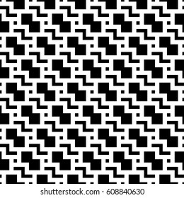 Blocks wallpaper. Repeated black figures abstract on white background. Seamless surface pattern design with polygons. Mosaic motif. Digital paper for page fills, web designing. Vector art illustration
