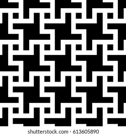 Blocks wallpaper. Repeated black figures abstract on white background. Seamless surface pattern design with polygons. Mosaic motif. Digital paper for page fills, web designing. Vector art illustration
