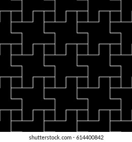 Blocks wallpaper. Repeated black figures abstract on white background. Seamless surface pattern design with polygons. Mosaic motif. Digital paper for page fills, web designing. Vector art illustration