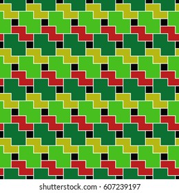 Blocks wallpaper. Repeated color figures abstract on white background. Seamless surface pattern design with polygons. Mosaic motif. Digital paper for page fills, web designing, textile print. Vector.