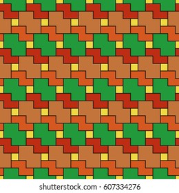 Blocks wallpaper. Repeated color figures abstract on black background. Seamless surface pattern design with polygons. Mosaic motif. Digital paper for page fills, web designing, textile print. Vector.