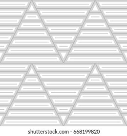 Blocks wallpaper. Repeated color geometric figures on grey background. Seamless surface pattern design with linear ornament. Interlocking slabs motif. Digital paper with triangles and trapezoids.