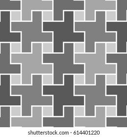 Blocks wallpaper. Repeated grey figures abstract on white background. Seamless surface pattern design with polygons. Mosaic motif. Digital paper for page fills, web designing. Vector art illustration