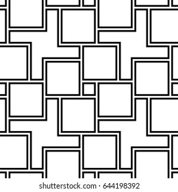 Blocks wallpaper. Repeated white figures abstract on black background. Seamless surface pattern design with polygons. Mosaic motif. Digital paper for page fills, web designing. Dog tooth vector.