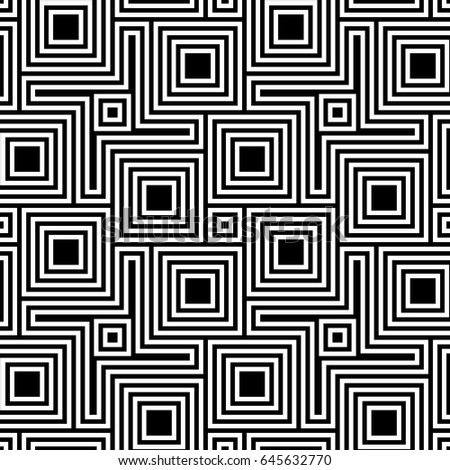 Blocks wallpaper. Repeated white figures abstract on black background. Seamless surface pattern Mosaic motif design with polygons. Digital paper for page fills, web designing. Dog tooth vector.