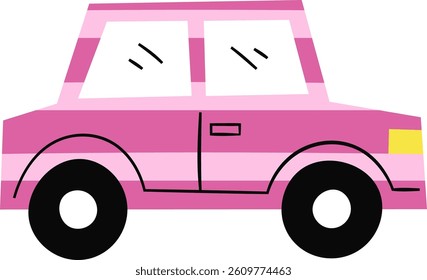 A blocky car composed of basic geometric shapes and bold outlines. The vehicle is depicted with a minimalist style and clear lines. Cartoon vector illustration.