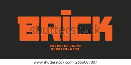 Blocky font logo alphabet, bold typography geometric sans letters strong techno typeface for sport branding logo, heavy headline, industrial typographic design, building company label. Vector typeset