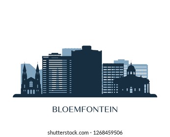 Bloemfontein skyline, monochrome silhouette. Vector illustration.