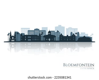 Bloemfontein skyline silhouette with reflection. Landscape Bloemfontein, South Africa. Vector illustration.