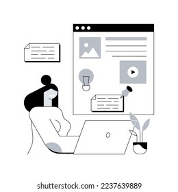Ilustración vectorial del concepto abstracto del blog. Plataforma de medios sociales, influenciador, promoción de marca personal, historias y posts recientes, atraen seguidores y suscripciones, metáfora abstracta de contenido viral.