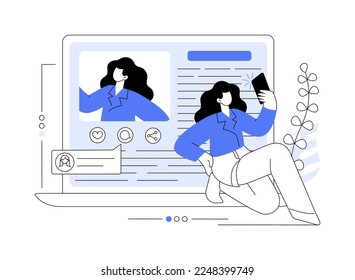 Blog abstract concept vector illustration. Social media platform, influencer, personal brand promotion, recent stories and post, attract followers and subscriptions, viral content abstract metaphor.