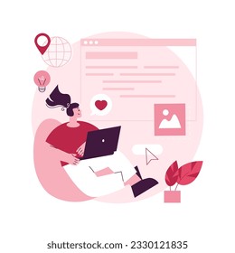 Blog abstraktes Konzept, Vektorgrafik. Social Media-Plattform, Einflussnahme, persönliche Markenwerbung, aktuelle Geschichten und Post, ziehen Anhänger und Abonnements, virale Inhalte abstrakte Metapher.