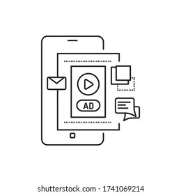 Blog advertising black line icon. Content promotion in smartphone. Pictogram for web page, mobile app, promo. UI UX GUI design element. Editable stroke