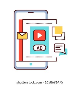 Blog advertising color line icon. ontent promotion in smartphone. Pictogram for web page, mobile app, promo. UI UX GUI design element. Editable stroke.