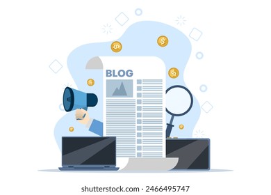 Blog article creation concept, content writer. freelance business and marketing. Creative writing. Copy author. Content management. learn online education about storytelling, copywriting, and seo.