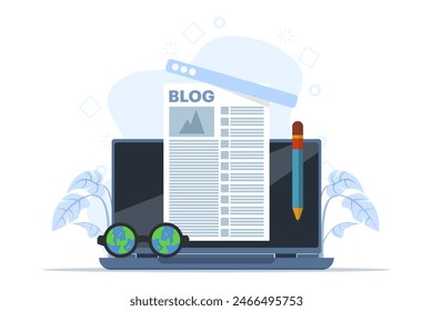 Blog article creation concept, content writer. freelance business and marketing. Creative writing. Copy author. Content management. learn online education about storytelling, copywriting, and seo.