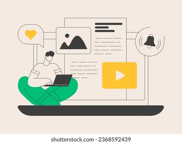 Blog articles abstract concept vector illustration. Blog menu element, subscribe for publications, news article, company website page, web element, UI design, blogging resource abstract metaphor.