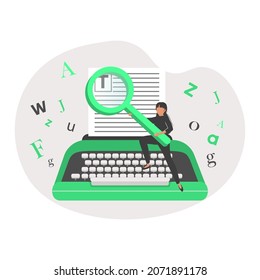 Blog author and creative literature writer and freelancer tiny person concept. Publishing editor and journalist creates post for social media or personal website vector illustration. Press release job