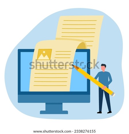 Blog author writing articles on computer. Creative content writer. Blogger.