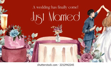 Blog banner template with cozy chic wedding concept,watercolor style
