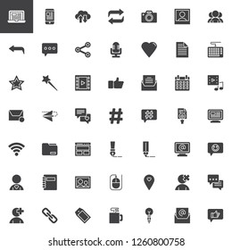 Blog and blogging vector icons set, modern solid symbol collection, filled style pictogram pack. Signs logo illustration. Set includes icons as Laptop, Smartphone, Chat Like feedback, Hashtag, Website